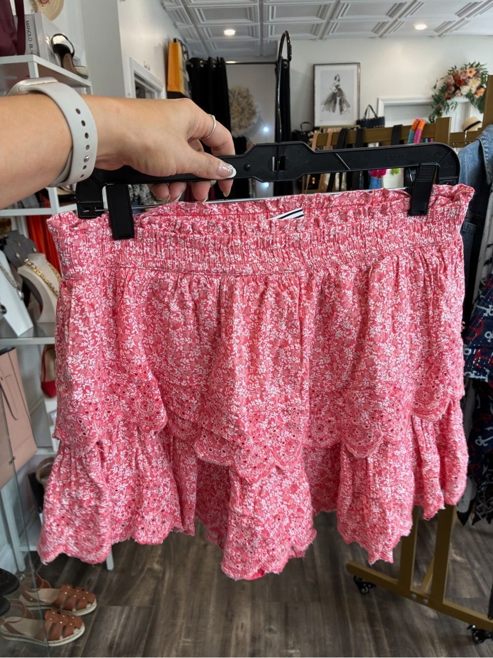 American Eagle Outfitters Pink Floral Tiered Mini Skirt